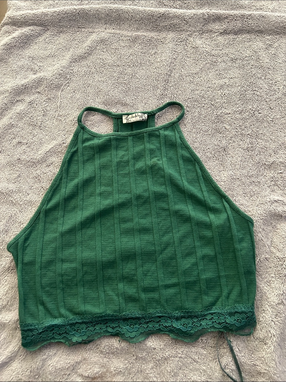 Free People Forest Green Ribbed Halter Crop Top